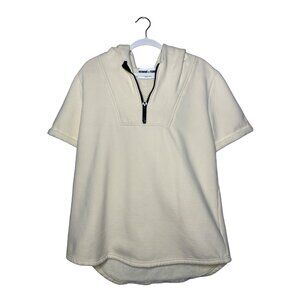 Homme + Femme Short Sleeve Hooded Sweatshirt Size Medium Cream Quarter Zip